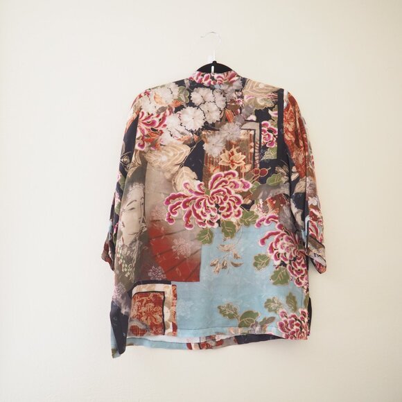 Citron Santa Monica Floral Japanese Geisha Button Down Blouse sz S - Picture 6 of 7